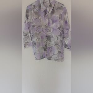 Floral Button-Up Blouse Alfred Dunner Size 10 Sheer Shell